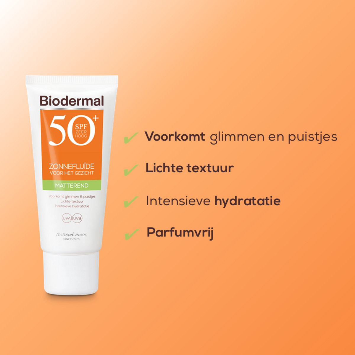 Biodermal Zonnebrand - Matterende Zonnefluïde voor het gezicht SPF 50 - 40ml - Voorkomt glimmen en puistjes