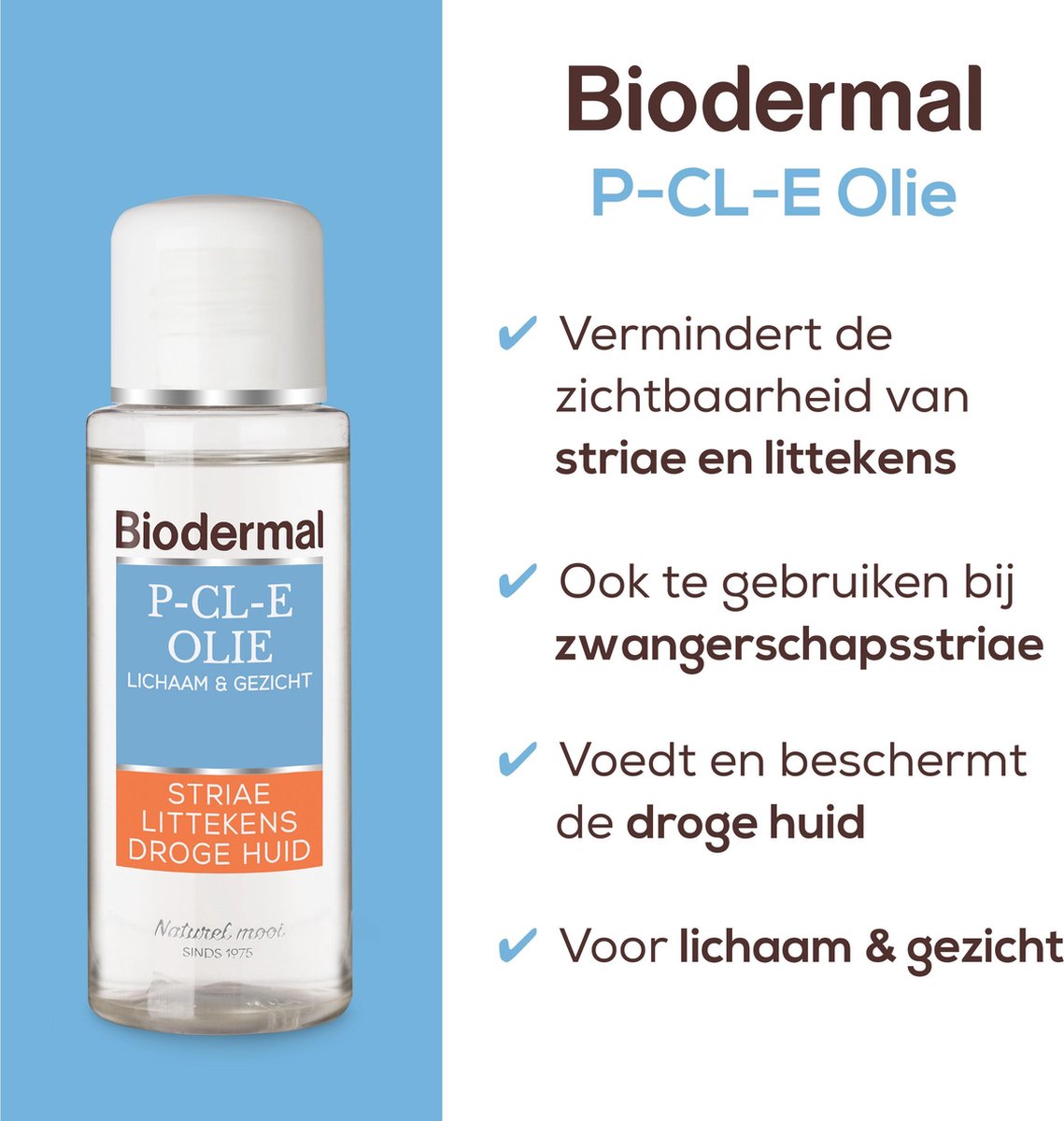 Biodermal P-CL-E Olie - Huidolie - Huidverzorging voor striae, littekens en drog