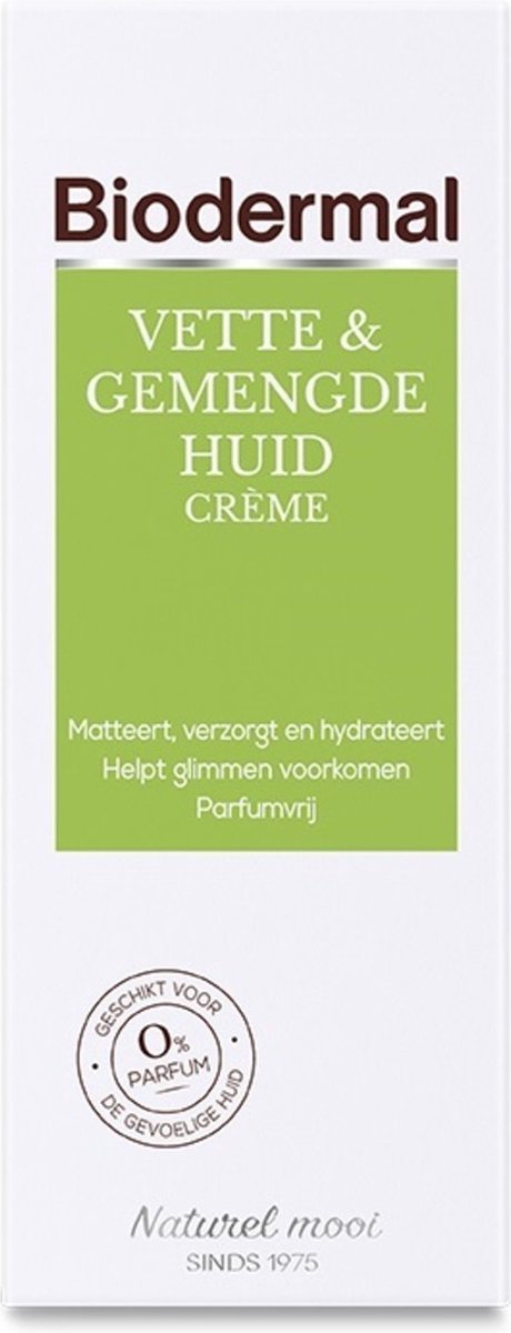 Biodermal Dagcreme Vette & Gemengde Huid - 50ml - Helpt glimmen voorkomen