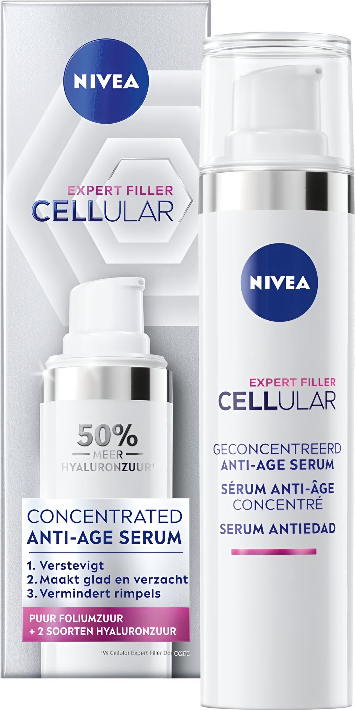 NIVEA CELLular Expert Filler Anti-Age Serum Gezicht - Skincare voor Ouder wordende huid - Gezichtsserum met hyaluronzuur en Puur Foliumzuur - 40 ml
