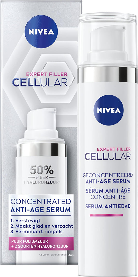 NIVEA CELLular Expert Filler Anti-Age Serum Gezicht - Skincare voor Ouder wordende huid - Gezichtsserum met hyaluronzuur en Puur Foliumzuur - 40 ml