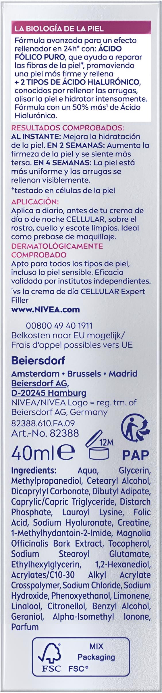 NIVEA CELLular Expert Filler Anti-Age Serum Gezicht - Skincare voor Ouder wordende huid - Gezichtsserum met hyaluronzuur en Puur Foliumzuur - 40 ml