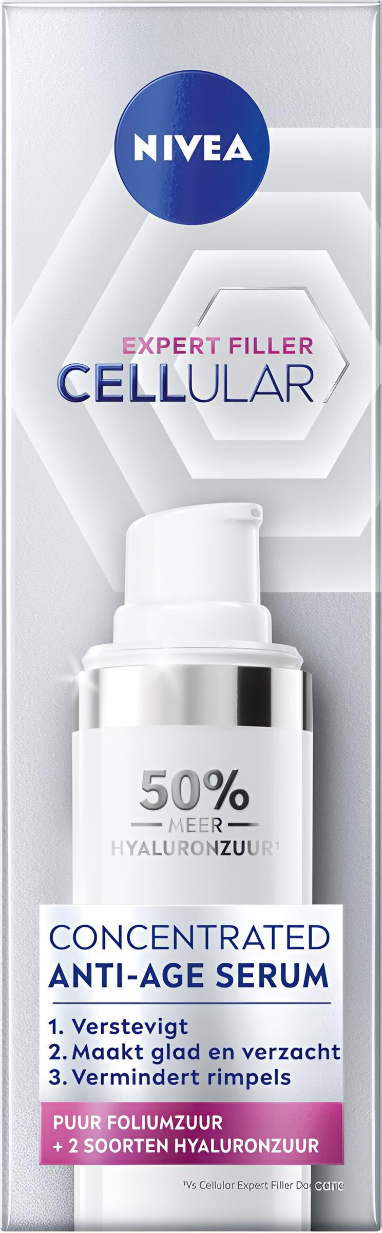 NIVEA CELLular Expert Filler Anti-Age Serum Gezicht - Skincare voor Ouder wordende huid - Gezichtsserum met hyaluronzuur en Puur Foliumzuur - 40 ml