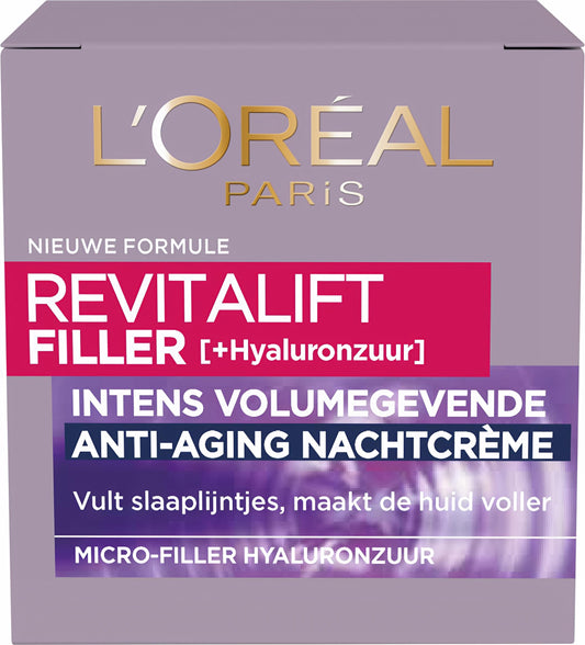L’Oréal Paris Revitalift Filler Hyaluronzuur Nachtcrème Anti-veroudering - Nightcream - met Hyaluronzuur - voor meer Hydratatie en Volume - 50ml
