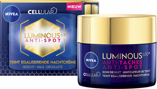 NIVEA Cellular LUMINOUS630 Anti-Spot Egaliserende Nachtcrème Gezicht - Anti-Pigmentvlekken Crème - Met Hyaluronzuur - 50 ml