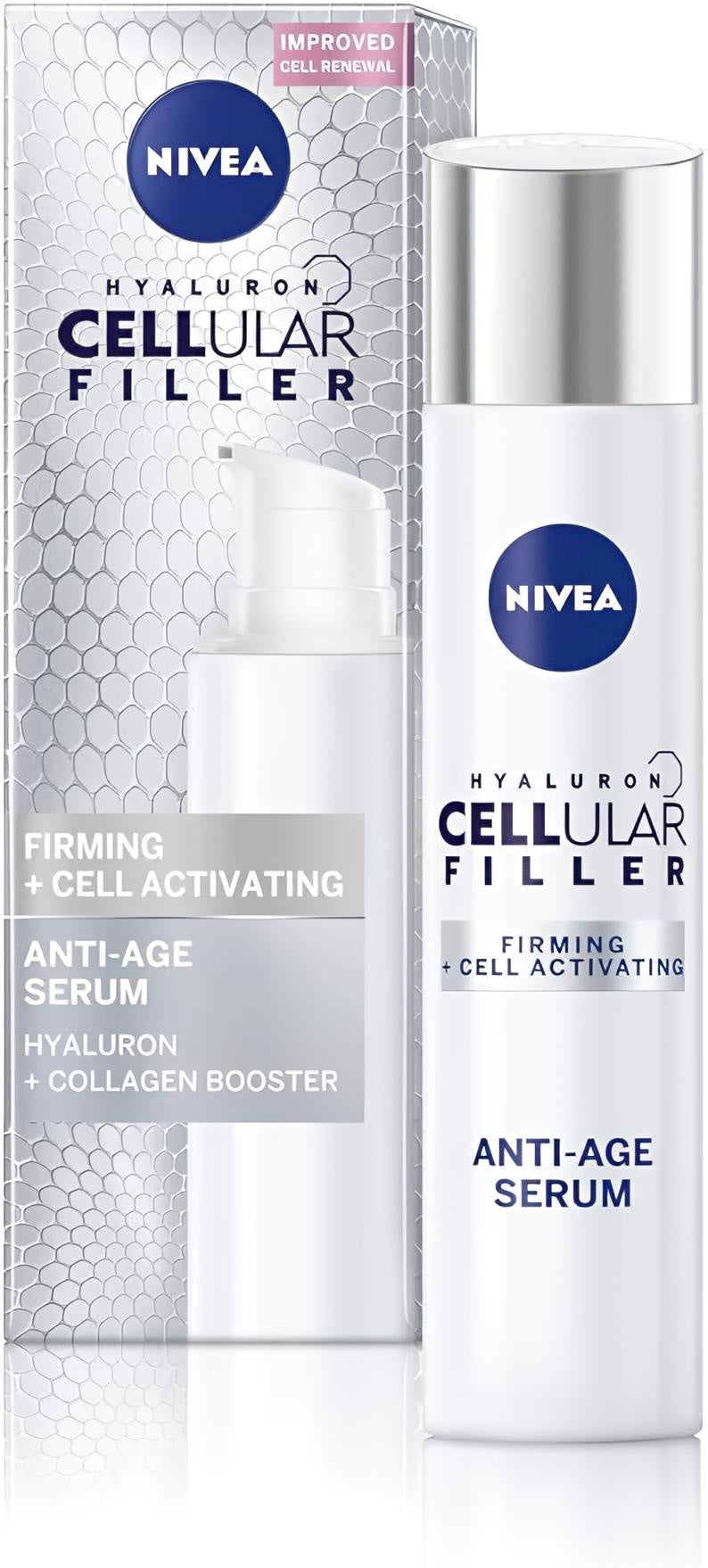 NIVEA Hyaluron Cellular Filler Verstevigend + Celactiverend Anti-Aging Serum (40 ml), Hydraterende Anti-Aging Crème, Krachtig Hyaluronzuur Anti-Aging Gezichtsserum