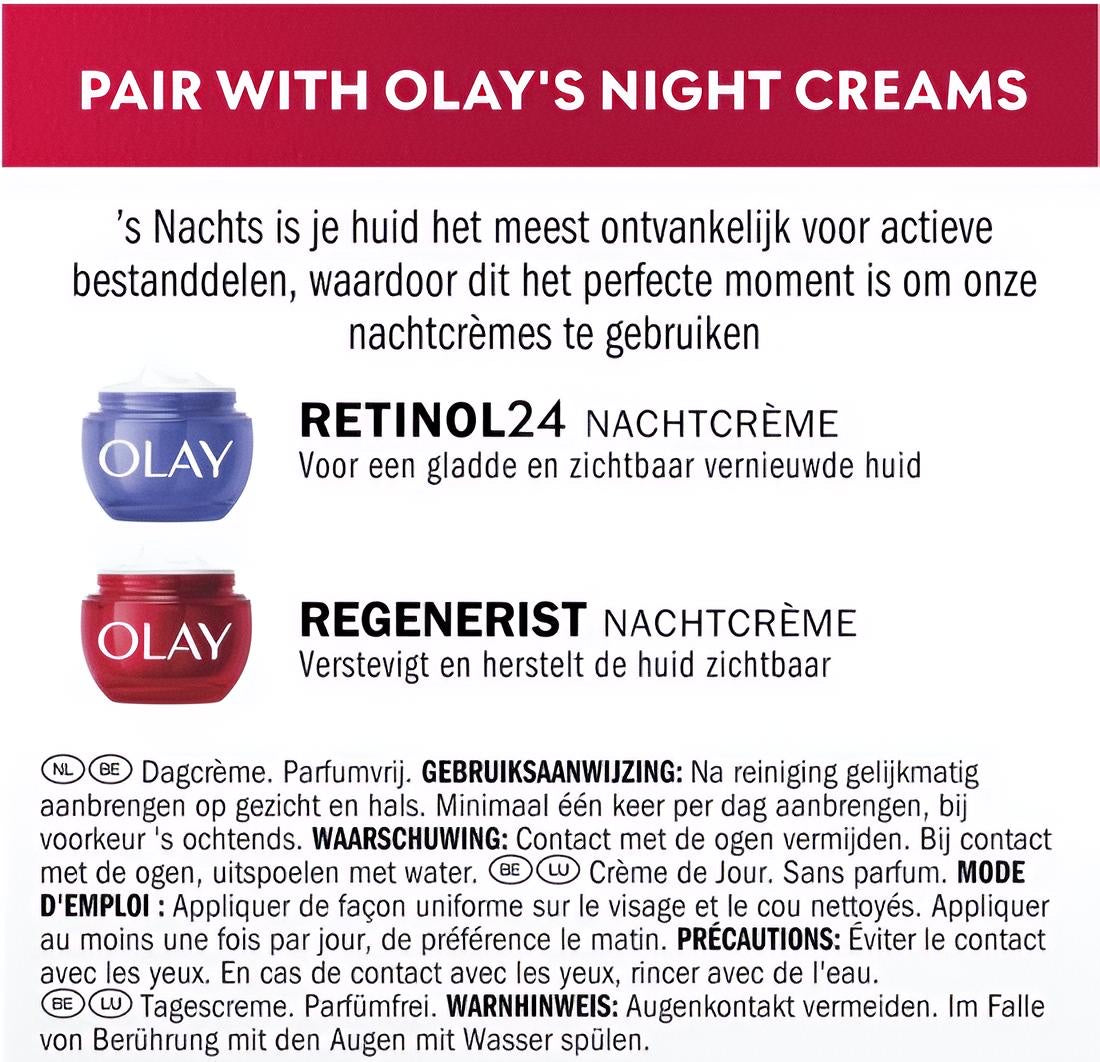 Olay Regenerist Dagcrème - Actief verstevigende hydraterende gezichtscrème met niacinamide - Parfumvrij - 50 ml