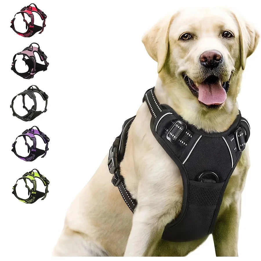 Hondentuigje tegen trekken, met clip aan de voorkant, stevige reflecterende handgreep voor gemakkelijke controle, geschikt voor het uitlaten van grote honden.