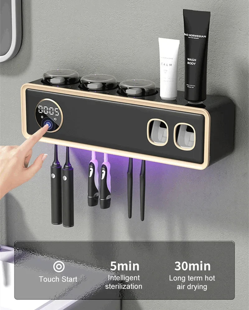 UV-tandenborstelhouder, dieptesterilisator, tandpastaknijper, energiezuinig, USB-opladen, sneldrogend, wandgemonteerd badkamerrek