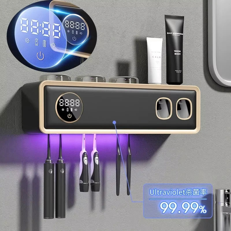 UV-tandenborstelhouder, dieptesterilisator, tandpastaknijper, energiezuinig, USB-opladen, sneldrogend, wandgemonteerd badkamerrek