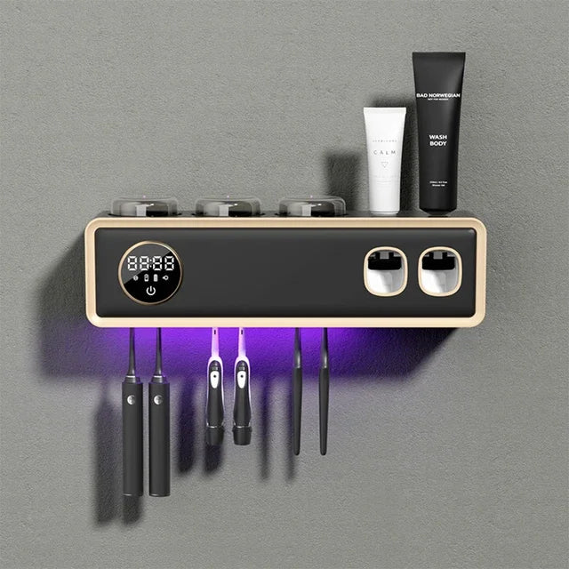 UV-tandenborstelhouder, dieptesterilisator, tandpastaknijper, energiezuinig, USB-opladen, sneldrogend, wandgemonteerd badkamerrek