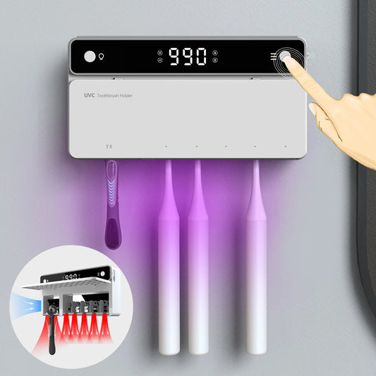 UV-tandenborstelhouder, oplaadbaar, sneldrogend, opberg- en sterilisator voor tandenborstels en scheermesjes met LED-display, badkameraccessoires