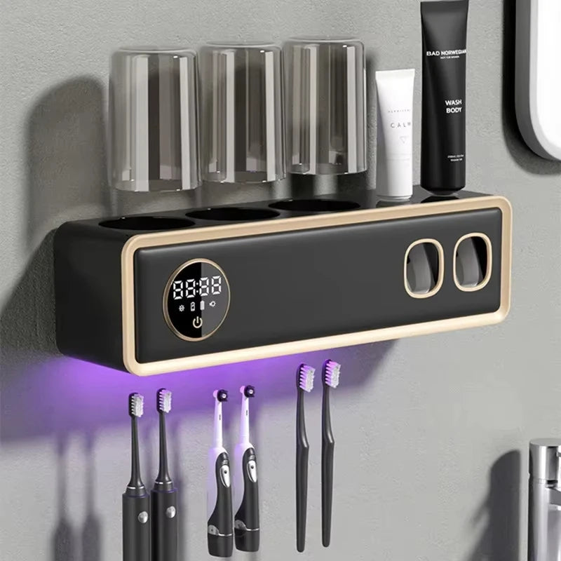 UV-tandenborstelhouder, dieptesterilisator, tandpastaknijper, energiezuinig, USB-opladen, sneldrogend, wandgemonteerd badkamerrek
