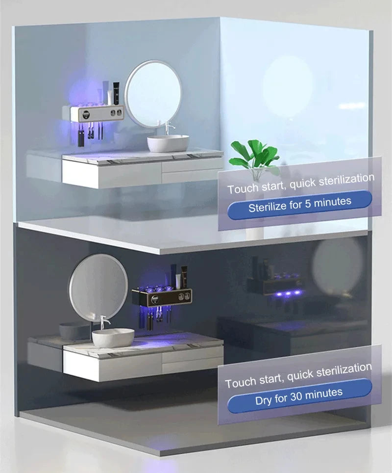 UV-tandenborstelhouder, dieptesterilisator, tandpastaknijper, energiezuinig, USB-opladen, sneldrogend, wandgemonteerd badkamerrek
