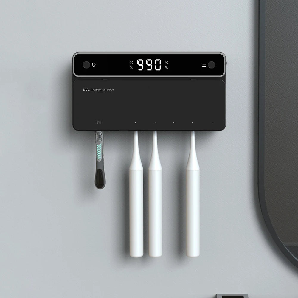 UV-tandenborstelhouder, oplaadbaar, sneldrogend, opberg- en sterilisator voor tandenborstels en scheermesjes met LED-display, badkameraccessoires