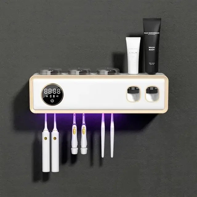 UV-tandenborstelhouder, dieptesterilisator, tandpastaknijper, energiezuinig, USB-opladen, sneldrogend, wandgemonteerd badkamerrek